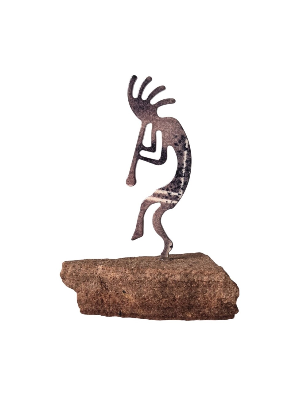 Kokopelli Metal Figurine Sculpture Natural Stone Base Southwest Decor 4”